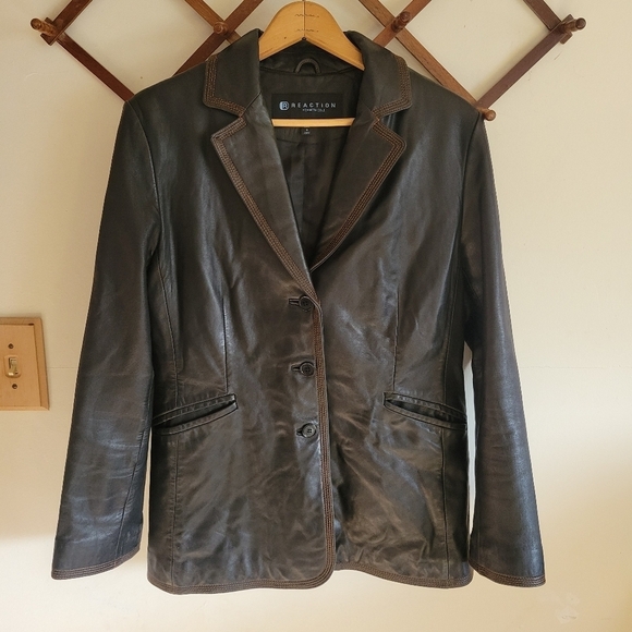 Vintage Kenneth Cole Soft Leather Jacket Blazer Black Medium M - Picture 1 of 11